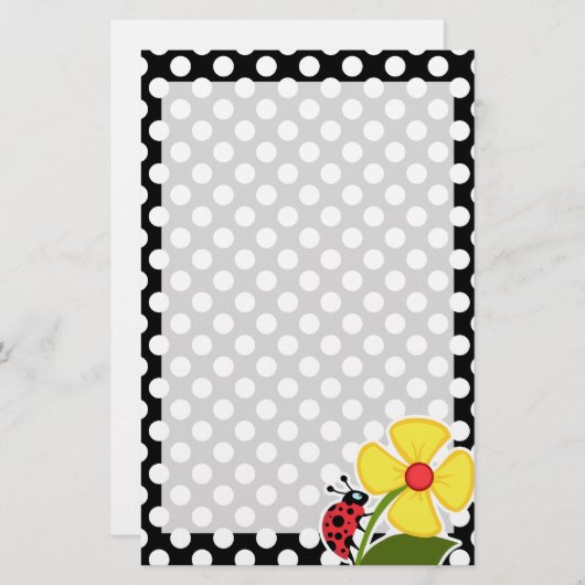 Lieveheersbeestje op zwarte en witte stippen briefpapier (Voorkant / Achterkant)