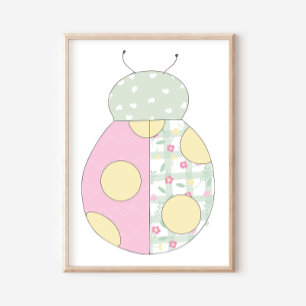 Lieveheersbeestje quilt stijl kunstprint op witte poster