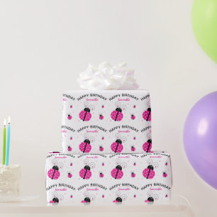 Lieveheersbeestje Roze Gelukkige Verjaardag Cadeaupapier