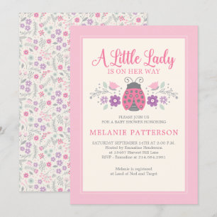 Lieveheersbeestje Schattige Roze Bloemen Meisje Ba Kaart