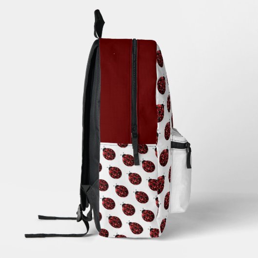 Lieveheersbeestje sprankelt rood patroon wit aange bedrukte rugzak (Links)
