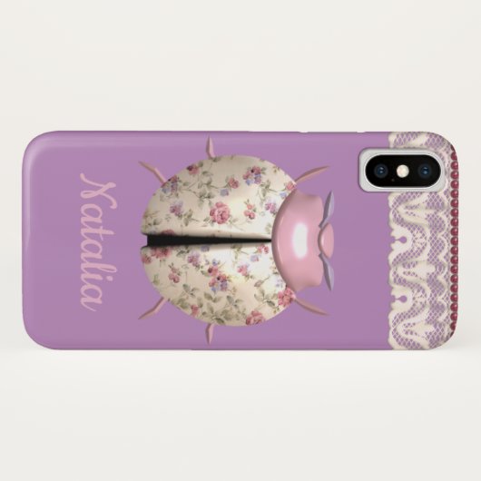Lieveheersbeestje violet en roos schattig bloemenr Case-Mate iPhone case (Achterkant (horizontaal))