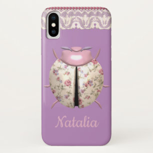 Lieveheersbeestje violet en roos schattig bloemenr iPhone x hoesje
