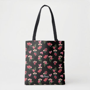Lieveheersbeestje, vlinder en tulp hartpatroon draagtas