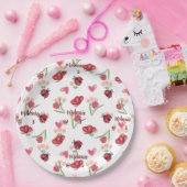 Lieveheersbeestje, vlinder en tulp hartpatroon papieren bordje (Feest)