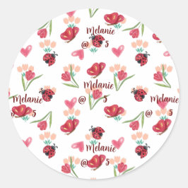 Lieveheersbeestje, vlinder en tulp hartpatroon ronde sticker