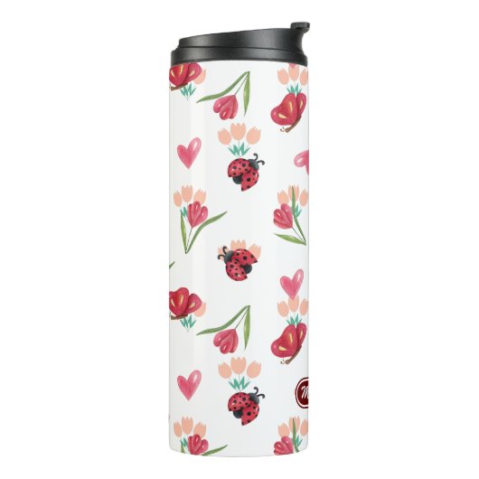 Lieveheersbeestje, vlinder en tulp hartpatroon thermosbeker (Gedraaid links)