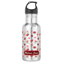 Lieveheersbeestje, vlinder en tulp hartpatroon waterfles 