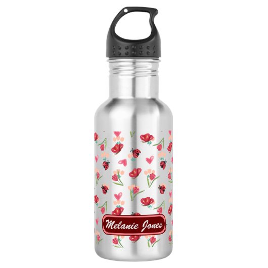 Lieveheersbeestje, vlinder en tulp hartpatroon waterfles  (Voorkant)