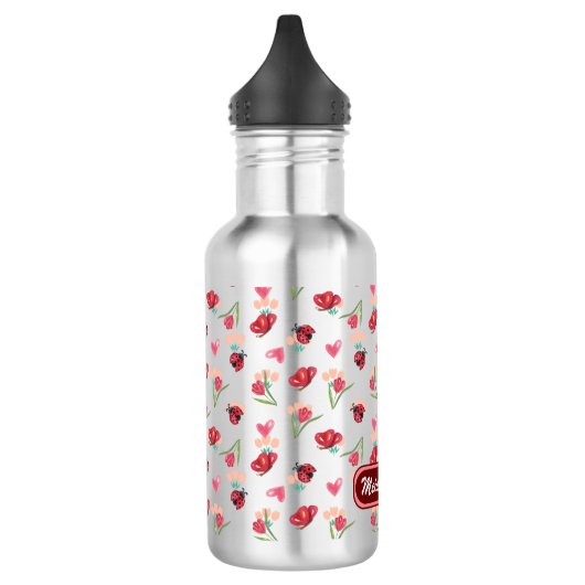 Lieveheersbeestje, vlinder en tulp hartpatroon waterfles (Links)