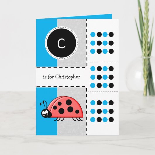 Lieveheersbeestje voeg naam toe voor kinderen blau kaart (Voorkant)
