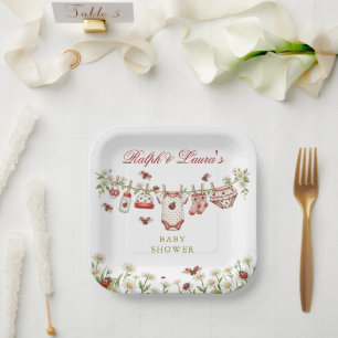 Lieveheersbeestje Wildbloem Meisje Baby Shower Papieren Bordje