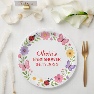 Lieveheersbeestje Wildflower Baby Meisje Shower Papieren Bordje