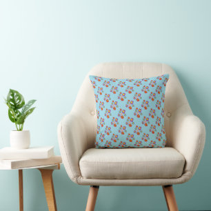 Lieveheersbeestjes en Bloemen Lichtblauw Patroon Kussen