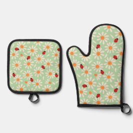 Lieveheersbeestjes en madeliefjes in de lente ovenwant & pannenlap set