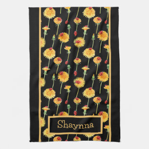 Lieveheersbeestjes en paardenbloemen theedoek