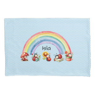 Lieveheersbeestjes en Regenboog Blauwe Stip Kinder Kussensloop