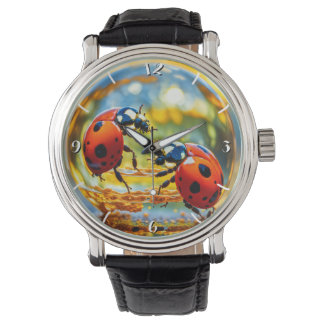 Lieveheersbeestjes in een druppel water horloge