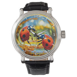 Lieveheersbeestjes in een druppel water horloge