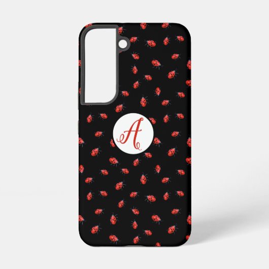 Lieveheersbeestjes op zwart patroon met Initialen Samsung Galaxy Hoesje (Achterkant)
