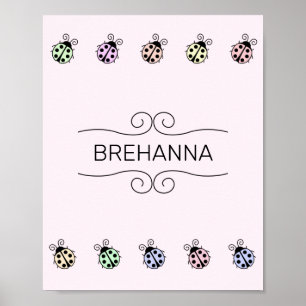 Lieveheersbeestjes Pastel Kleurenrand op Roze Post Poster