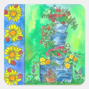Lieveheersbeestjes Zonnebloemen Emmers van Waterve Vierkante Sticker