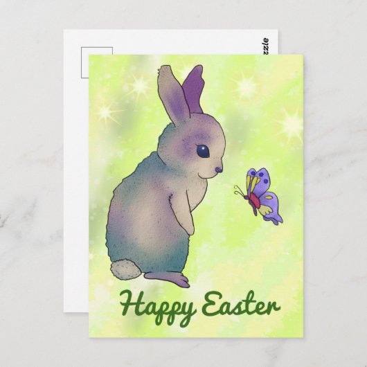 Lièvre avec carte postale papillon (Devant / Derrière)