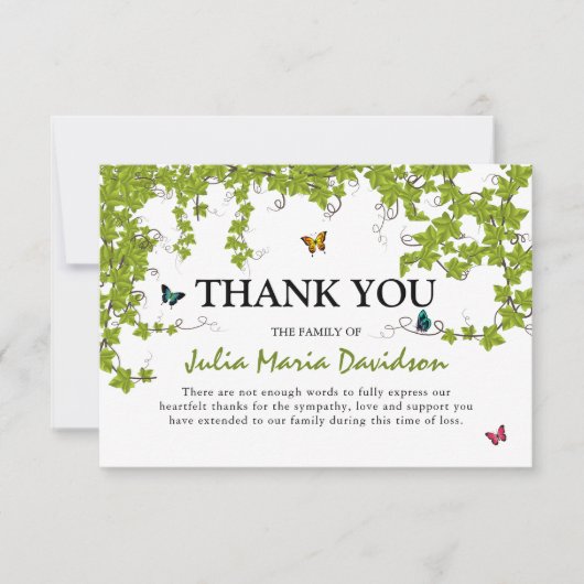 Lièvre vert et papillons Carte de remerciements de (Devant)