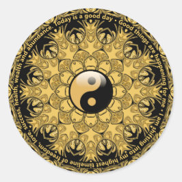 Life Balance Daily Affirmatie Goud Zwart Mandala Ronde Sticker