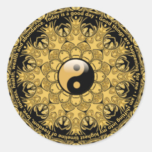 Life Balance Daily Affirmatie Goud Zwart Mandala Ronde Sticker
