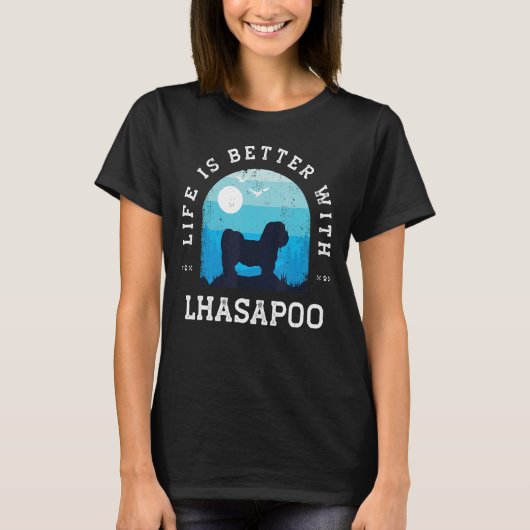 Life Better Lhasapoo Blue Dog mama T-shirt (Voorkant)