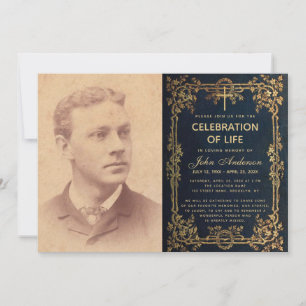 Life Celebration Funeral Foto Blauwe Gouden Wijnen Kaart