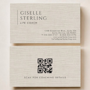 Life Coach Luxe Neutrale Linnen QR Code Visitekaartje