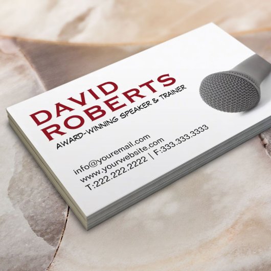 Life Coach Public Speaker Bold Text & Microphone Visitekaartje