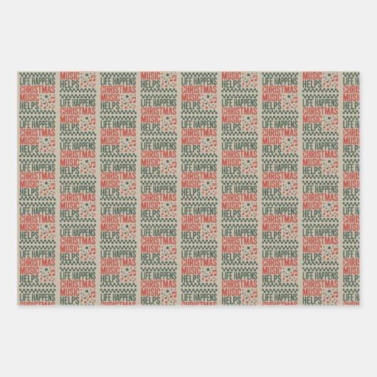 Life Happens Christmas Music Helps Funny Retro Inpakpapier Vel (Voorkant)