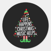 Life Happens Christmas Music Helps Matching Family Ronde Sticker (Voorkant)