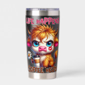 Life Happens Coffee Helps Geïsoleerde Drinkbeker (Achterkant)