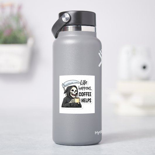 Life Happens Coffee Helps Grim Reaper Sticker (HydroFlask)
