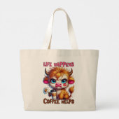 Life Happens Coffee Helps  Grote Tote Bag (Achterkant)