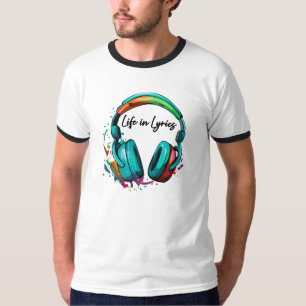 "Life in Lyrics" multi gekleurde hoofdtelefoon Kun T-shirt