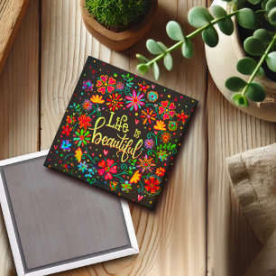Life is Beautiful Black Floral Inspirivity Magnet Magneet