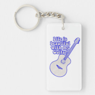 Life is beautiful with my guitar vintage blue. sleutelhanger
