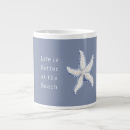 Life is Better Beach Blue White Starfish Extra Grote Beker