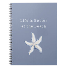 Life is Better Beach Blue White Starfish Notitieboek