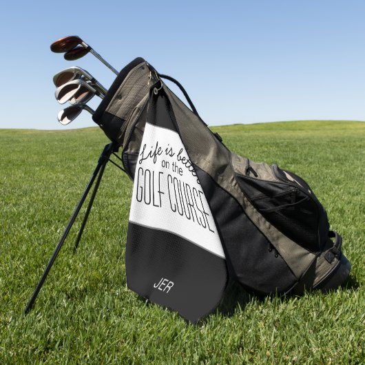 Life is Better Golf Course Quote Zwart-wit Golfhanddoek (Groen)