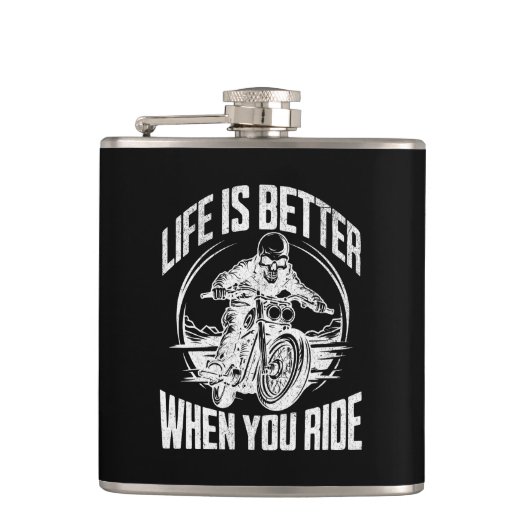 Life is Better When You Ride Motorcycle Skull Heupfles (Voorkant)