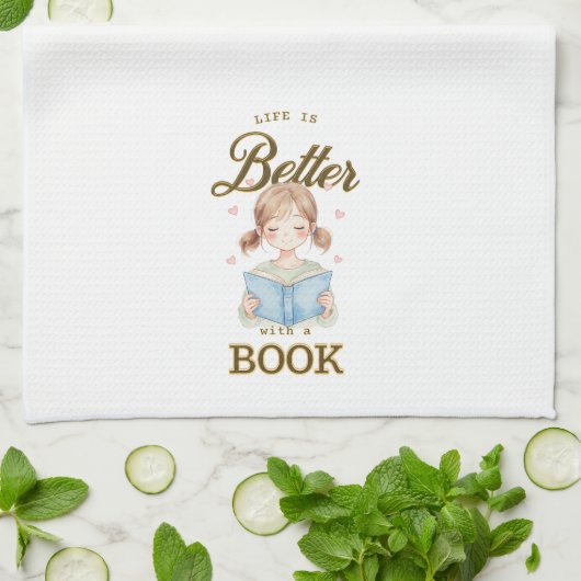 Life is Better with a Book Kitchen Towel Theedoek (Gevouwen)