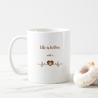 Life is Better with a Dog Heartbeat Coffee Mug Koffiemok