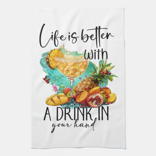 Life is better with a drink | Tropical Drink Theedoek (Verticaal)