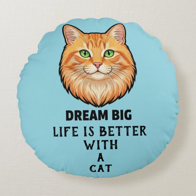 Life Is Better With Cat Round Pillow Rond Kussen (Voorkant)